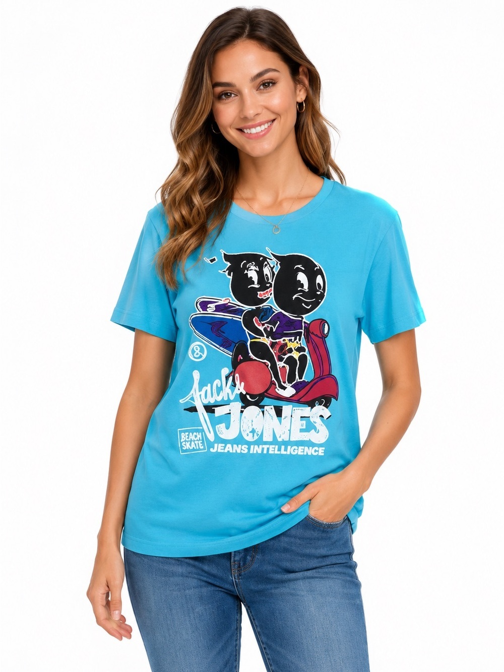 Y2K Graphic Cartoon Surf Tee Jack & Jones Beach Skate Graphic L